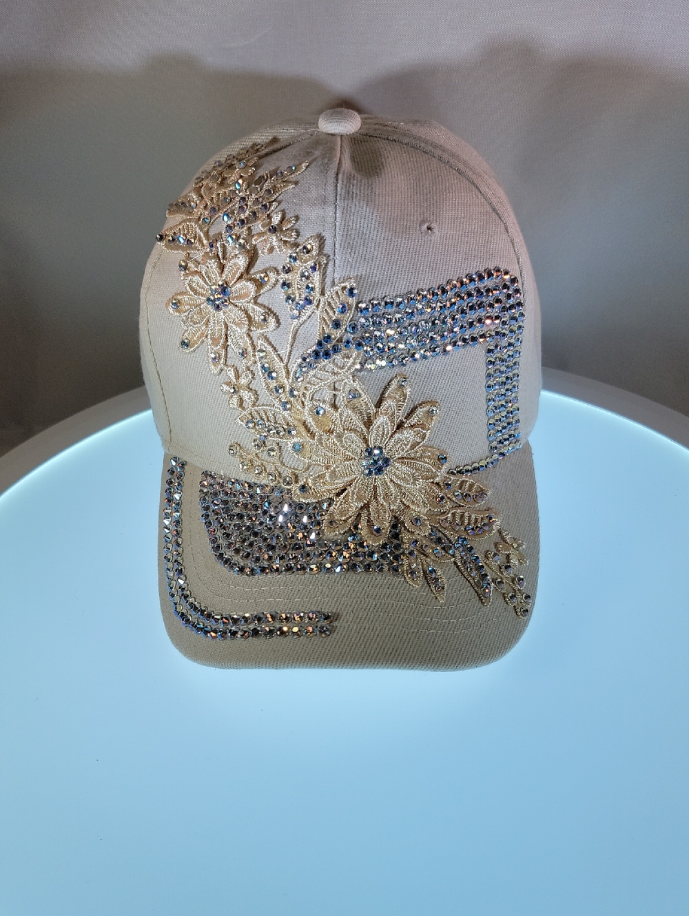 Embellished Floral Baseball Cap - Beige